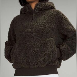 Lululemon Sherpa Fleece 1/2 Zip Hoodie Dark Olive Green Size 10 Pullover